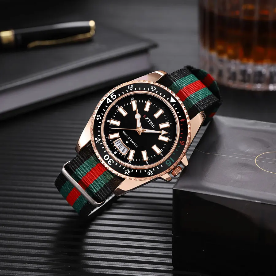 Nové módne Pánske hodinky Nylon Strap Calendar, Luxusné a jednoduché obchodné a dámske nočné ľahké Quartz Watch