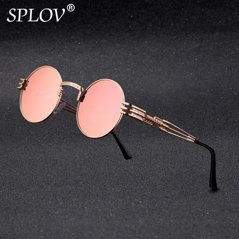 Nové módne retro parné kovové okrúhle kovové slnečné okuliare pre mužov Ženy Dvojou jarnou nohou Farebné okuliare Punk okuliare UV400