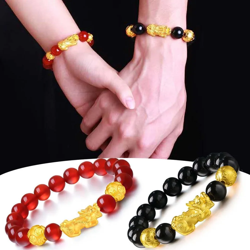Nové módne šperky priťahujú bohatstvo pixiu feng shui žien náramok Obsidian kamenné korálky náramky veľa šťastia náramok