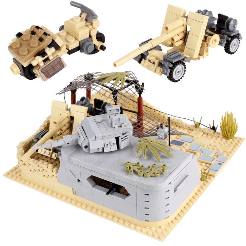Nové nemecké vojenské vojenské bojové scény Stavebné bloky Flak Anti-Tank Artillery Gun Motocykle Hračky pre darčeky pre deti