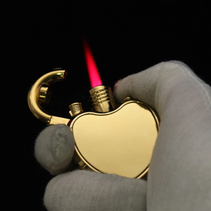 Nové nezvyčajné svetlo Srdce Butane Turbo Turbo Zapaľovač Red Flame 1300C odolný voči vetru nafukovateľným plynovým ľahším dám darček GADGET