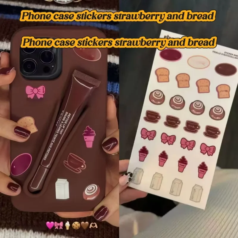 Nové nálepky na puzdro pre telefóny pre jahody a chlieb karikatúry a vynikajúce nálepky na výzdobu scrapbookov na rúž