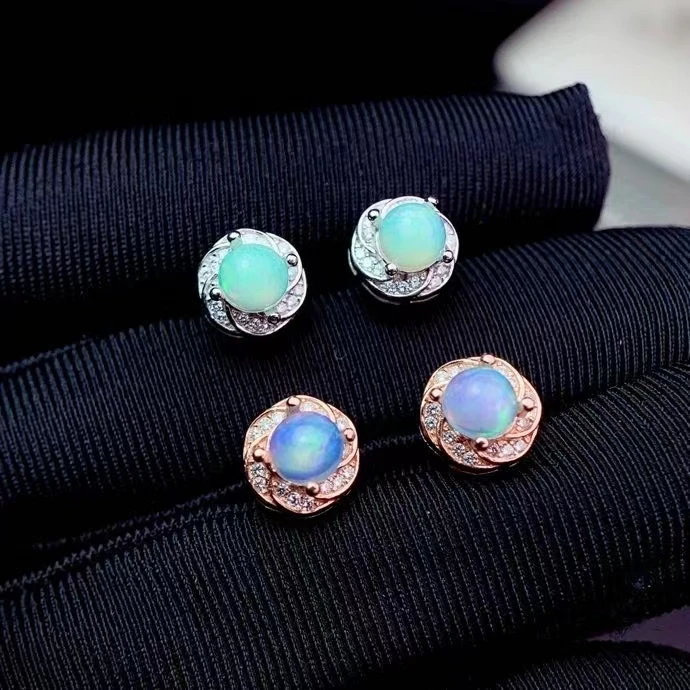 Nové náušnice Opal Stud pre ženy strieborné šperky Prírodné opály Real 925 Striebro ružové zlato s dobrým ohňostrojom Color Party Darček