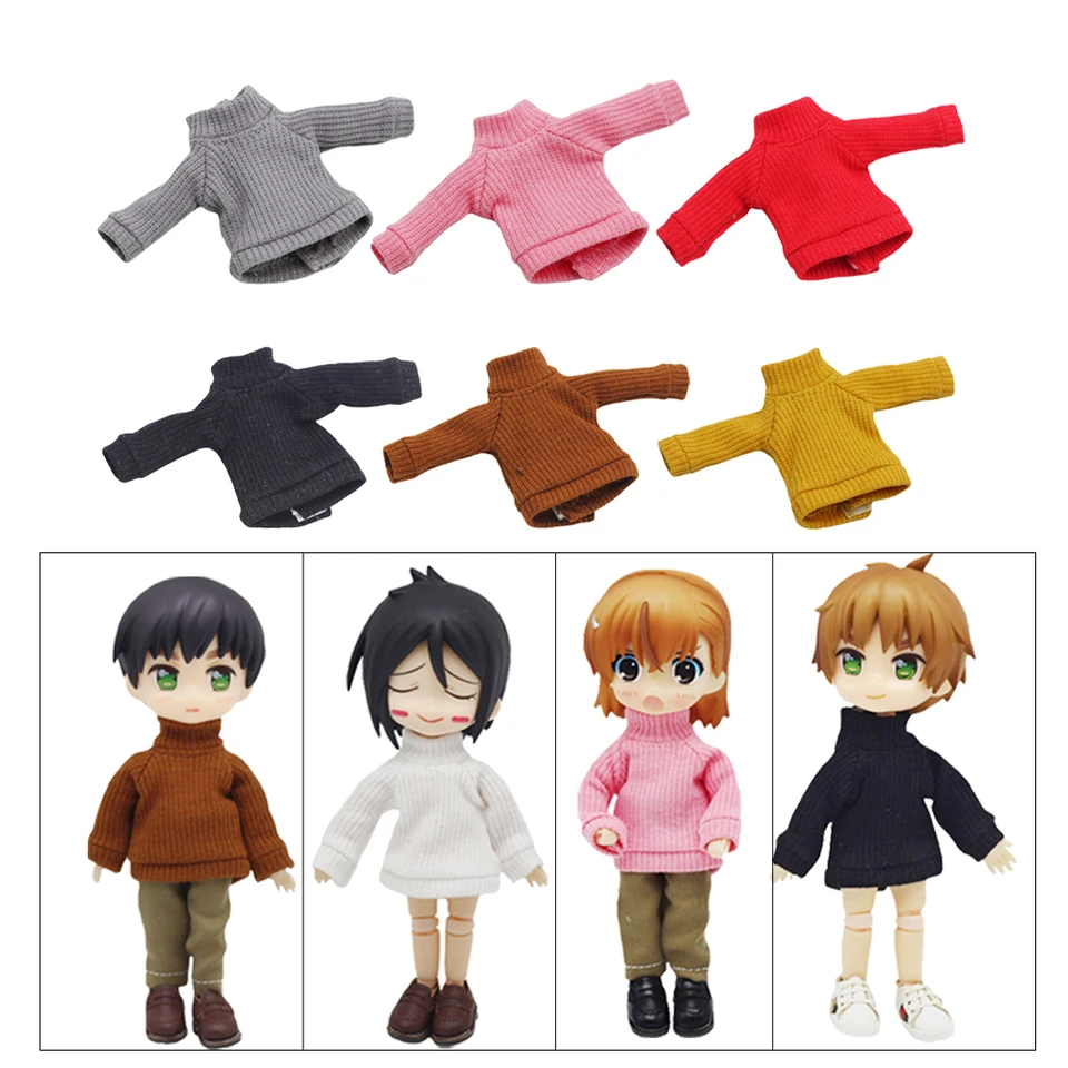 Nové oblečenie 1/12 Doll, módny tutleneck sveter tričko pre 1/8 bábiky Fit OB11 OBITSU 11 Doll 1/12