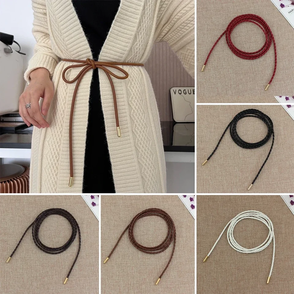 Nové okrúhle kožené lanové šaty s kabátom dekorácie pásový pás pre ženy solídny módny pásový reťazec vintage pás