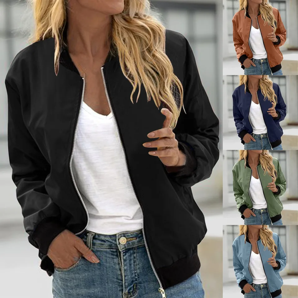 Nové orezané dámske bombardovacie bunda 2023 Jeseň Zipper Fashion Sports Bundes Solid Color Castle Slim Fit Baseball Base, Outwear