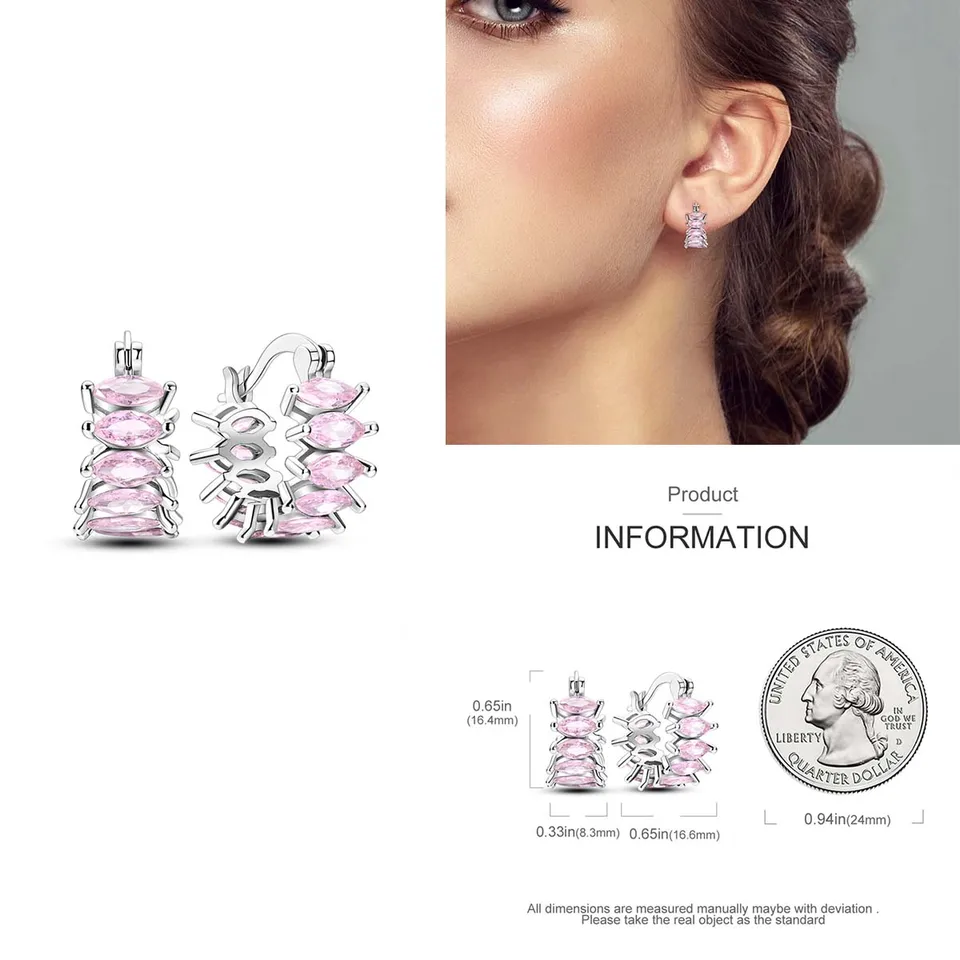 Nové originálne 925 Sterling Silver Pink Caterpillar náušnice pre ženy móda vysokokvalitné zirkónové narodeniny darček módne šperky