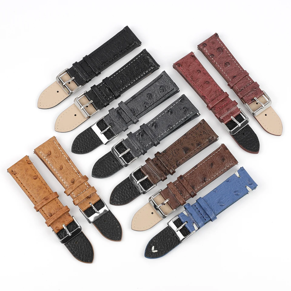 Nové originálne kožené retro pštrosové vzory WatchBands18 mm 20 mm 22 mm 24 mm Čierna káva hnedá žltá matná kožená hodinová remienok