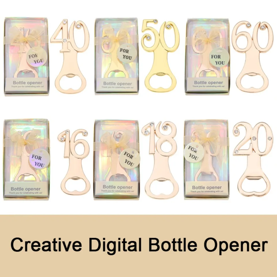Nové otvárače narodeninových fliaš zink zinok Rose Gold Číslo tvaru piva otvárač Rinestone Souvenir Bar Tool Výročie
