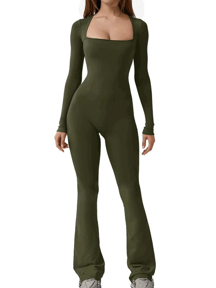 Nové populárne ženy široké nohy Yoga Bodysuit Outfit One Piece Gym Fitness Vysoko kvalitný športový dlhý rukáv plus veľkosti kombinézy