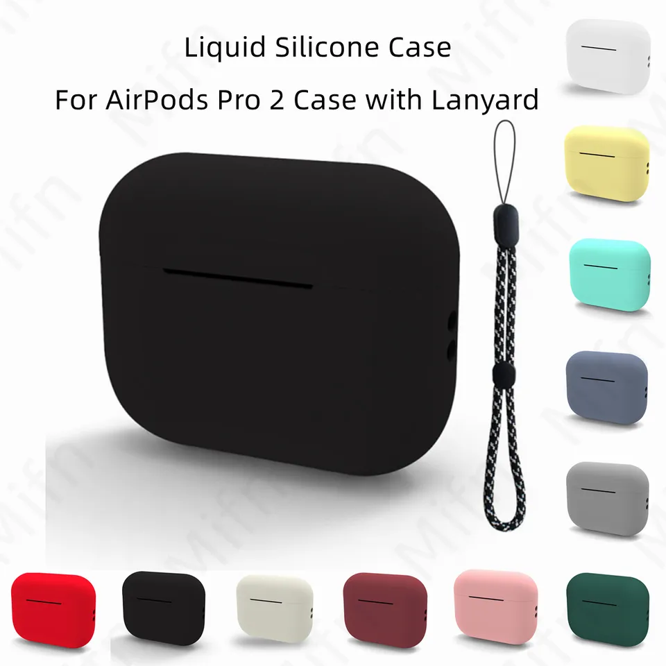 Nové pre AirPods Pro 2 Oficiálne kvapalné silikónové mäkké puzdro Wireless Bluetooth Ochranné puzdro pre vzduchové struky Pro 2 Lanyard