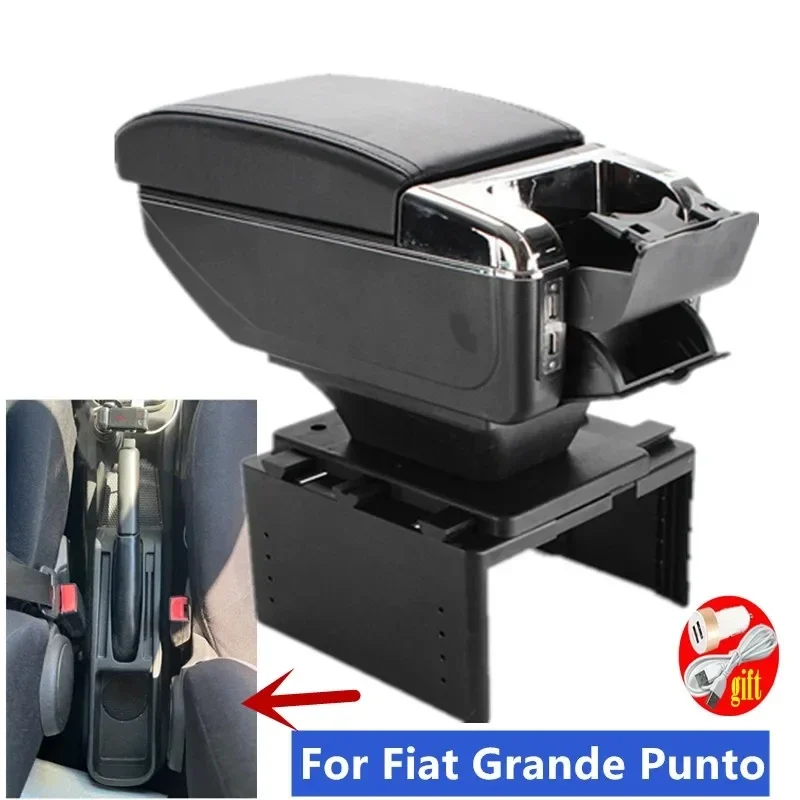 Nové pre Fiat Grande Punto lakťová skrinka pre Fiat Punto Car lakťová lakťová skrinka Central Storage Interiér Dodatočná dodatočná dodatok s príslušenstvom pre autá USB