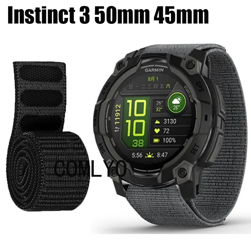 Nové pre garmin inštinkt 3 50 mm 45 mm remienok Nylon Watch Band Hook & Look Soft Belt WatchBand nabíjací port