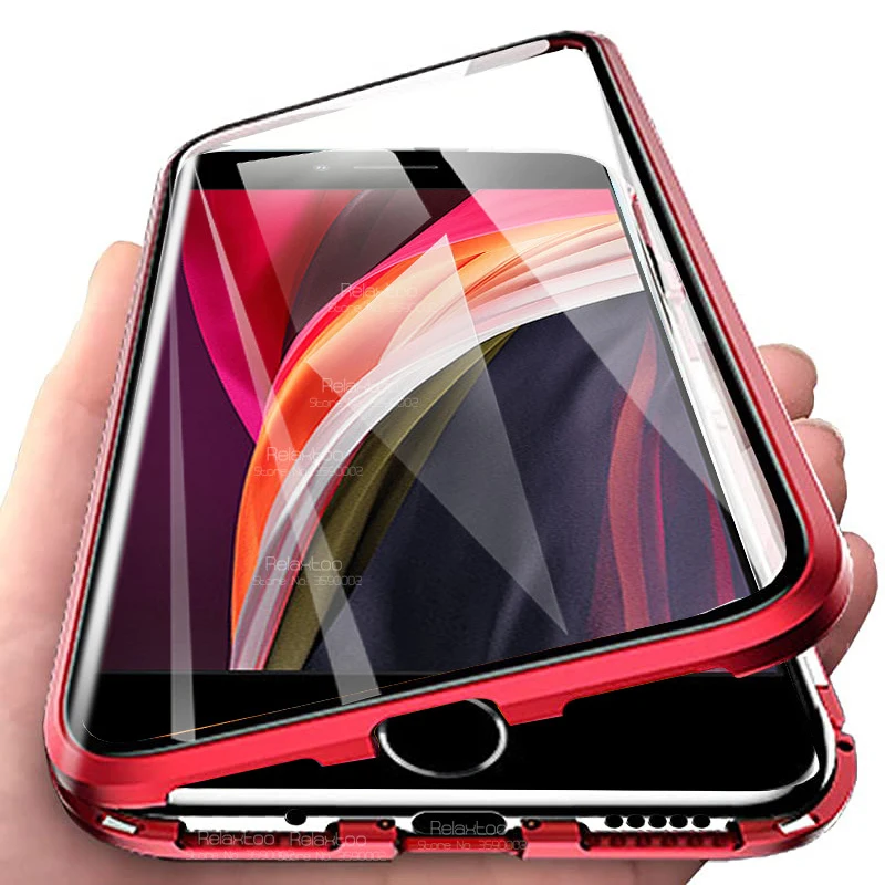 Nové pre iPhone SE 2020 Puzdro Kovové magnetické puzdro pre iPhone SE2 SE 2 2. SE2020 Obojstranné temperované sklenené nárazník Telefón