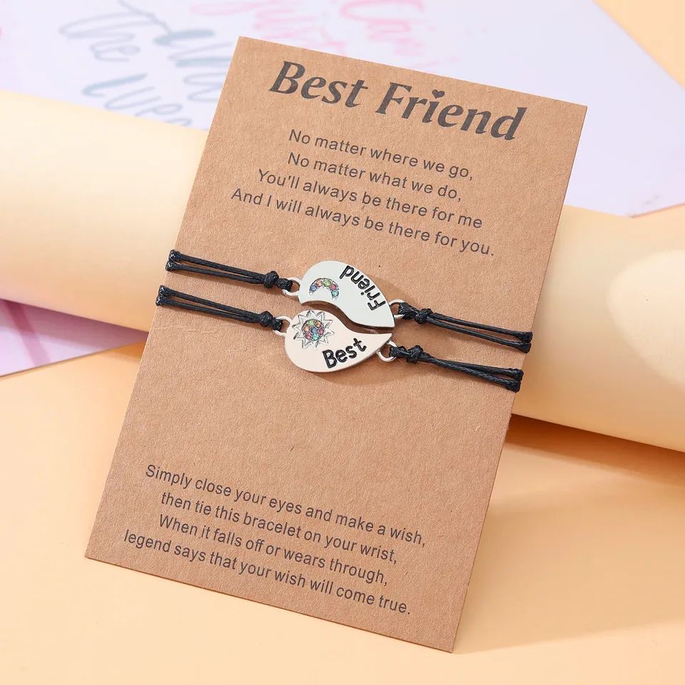 Nové priateľské náramky sada zliatiny zliatiny Sun Moon Pair Perfect Fit Friend Push Pull Woven náramok Horúci predaj