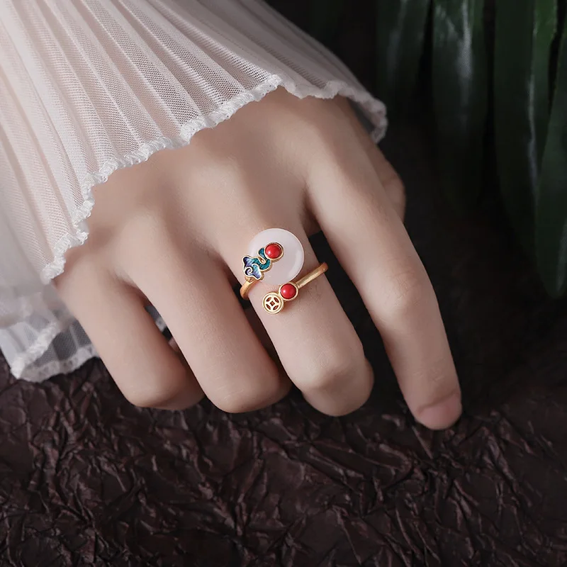 Nové priaznivé oblakové prstene pre ženy retro etnický štýl Hetian jade jade náušnice Tail prsteň módny náhrdelník Náramkové šperky