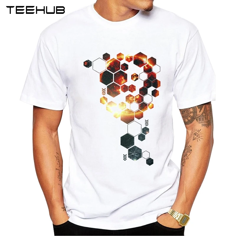 Nové prílety Teehub Teehub Cool Menis Fashion Sun Hexagon Design Tričko krátke rukávy O-Neck Tops Hipster Tee