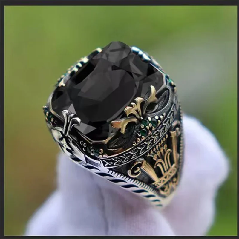 Nové punkové morčacie vintage prstene Geometric Oval Black Vhodný na výročie večierok Svadobné pánske prstene High-end Luxury Jewryrry