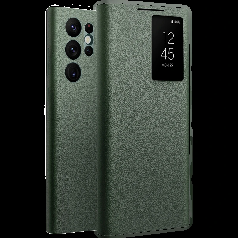 Nové puzdrá o pravé kože Qialino pre Samsung Galaxy S22 S23 S24 Ultra plus ľahký kryt telefónu s inteligentným pohľadom pre S22 ultra