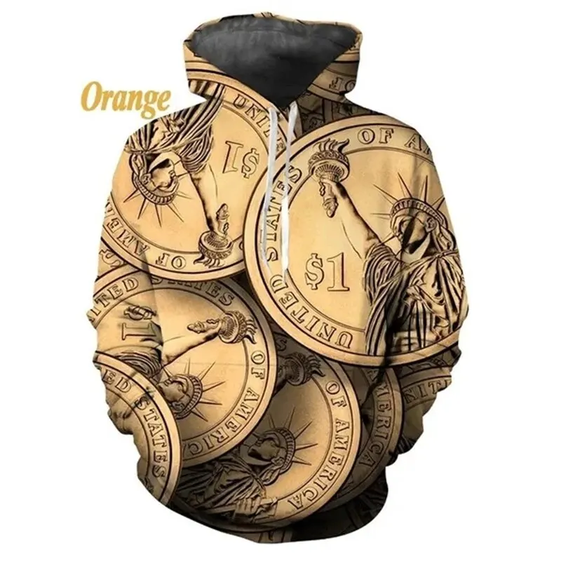 Nové pánske a dámske zábavné doláre tlač 3D kapucne Hip-Hop Street Personalizované 3D grafické mikiny pánske oblečenie Príležitostné pohodlné