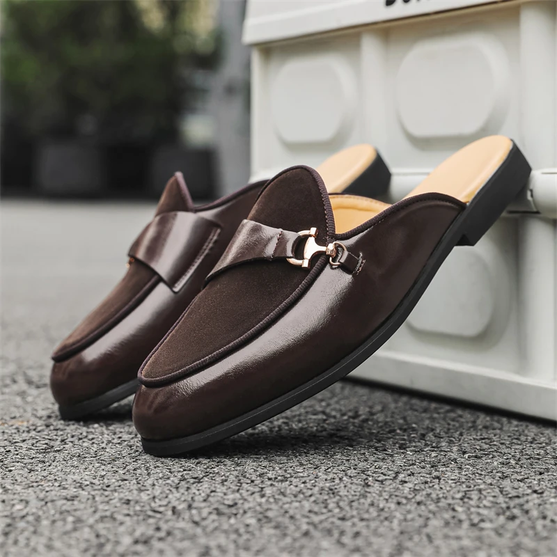 Nové pánske hnedé čierne polovičné papuče hnacie topánky Mužské semišové zmiešané príležitostné muly Moccasins Priedušné mokasíny Zapatos hombre