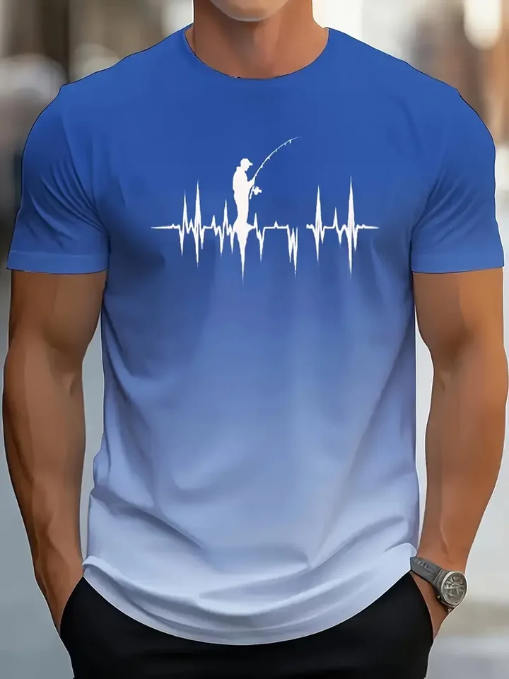 Nové pánske ležérne gradientné rybárske vzory 3D tlač s krátkym rukávom Tričko Letné priedušné športy Outdoor Fishing Nadšenti Top