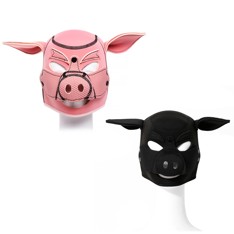 Nové párty ošípané masky Play Pink Pig Hood Mask BDSM Bondage BDSM Mäkké čalúnené ošípané otroka rol