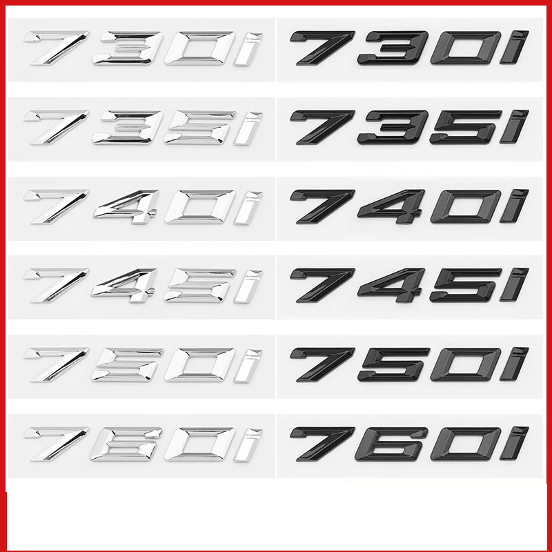 Nové písmená čísel písmen 730I 740I 745I 750I 760i Top ABS EMBLEM pre 7 Series Car TRUNK TRUNGE LOGO STRANA BLACK CHROME
