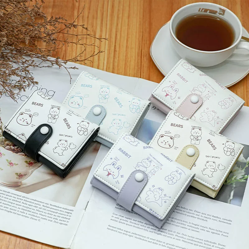 Nové roztomilé medvedie peňaženky pre ženy Small Hasp Girl Držiteľ kreditnej karty Pu Leather Coin Cufla Veľká kapacita tlačená dámska peňaženka