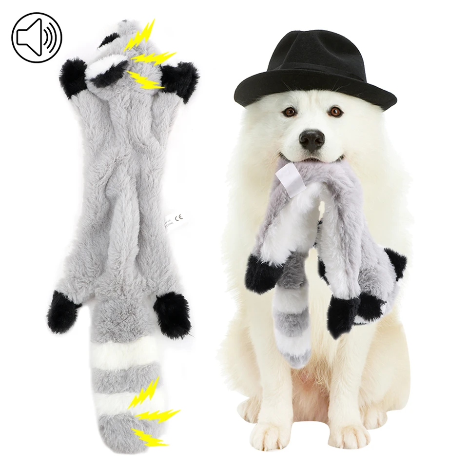 Nové roztomilé plyšové hračky pre psie hračky psie pet veveričky Laccoon Fox Skunk Animal Plush Hray Squeaky phistling zahŕňal veveričku
