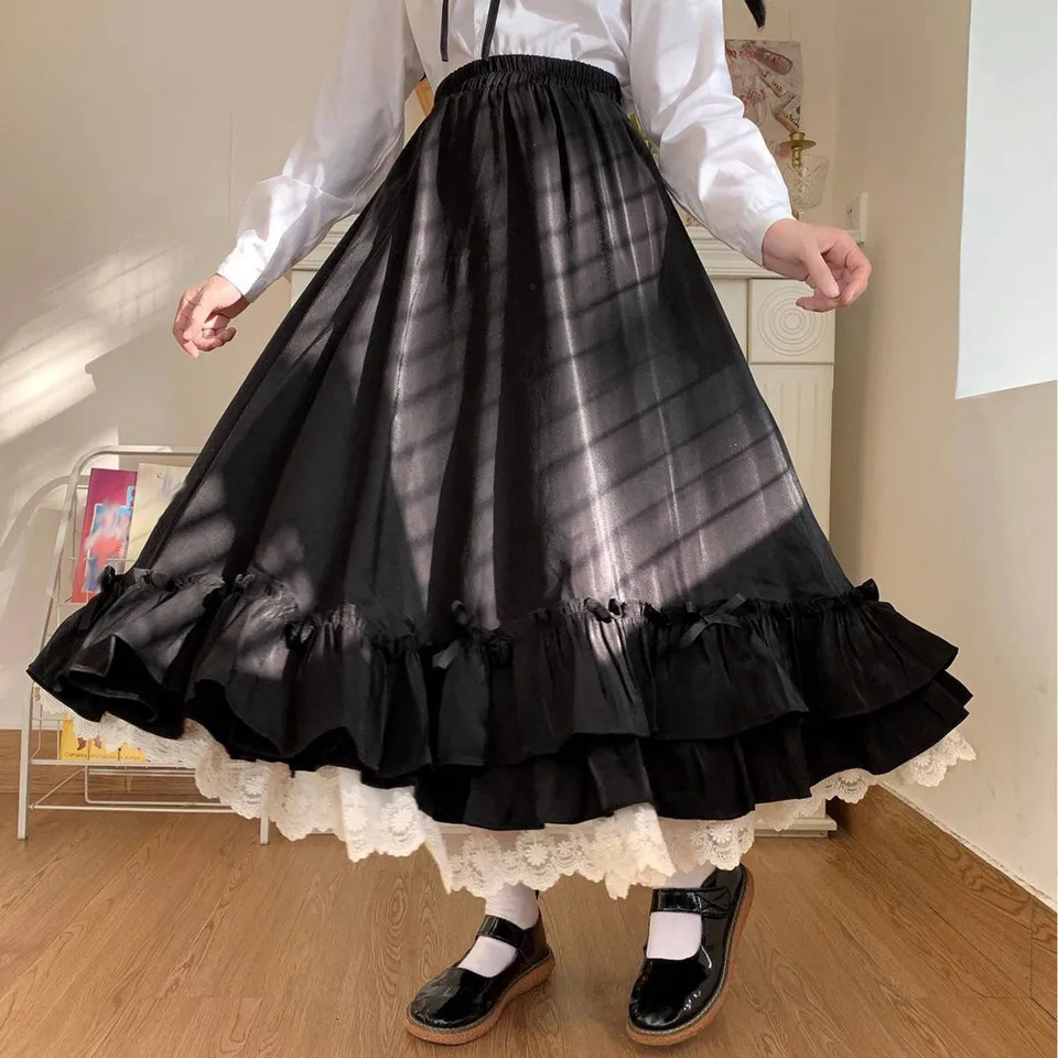 Nové ruffles Lace Patchwork dlhé sukne Dám