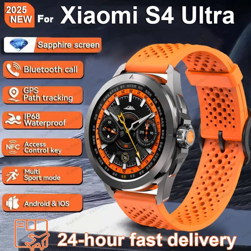 Nové S4 Ultra Outdoor Sports Smart Watch Amoled Screen Screen NFC GPS Compass Srdcová frekvencia Vodotesná Bluetooth Call Smartwatch pre Xiaomi