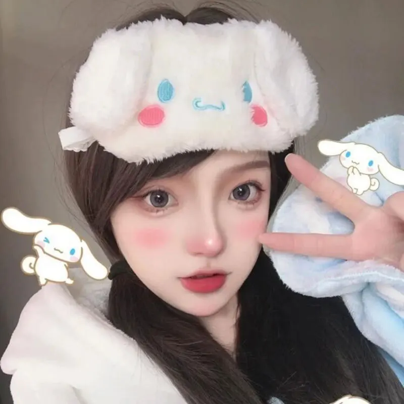 Nové Sanrio Hello Kitty Eye Mask ženský obed prestávka Študent Cute Plush Hair Band Laurel Big Ear Dog Blackout Sleep Eye Mask