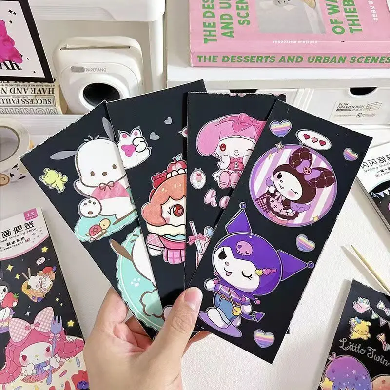 Nové Sanrio Kuromi MymeLody DIY Zábava graffiti poškriabanie knihy Karika