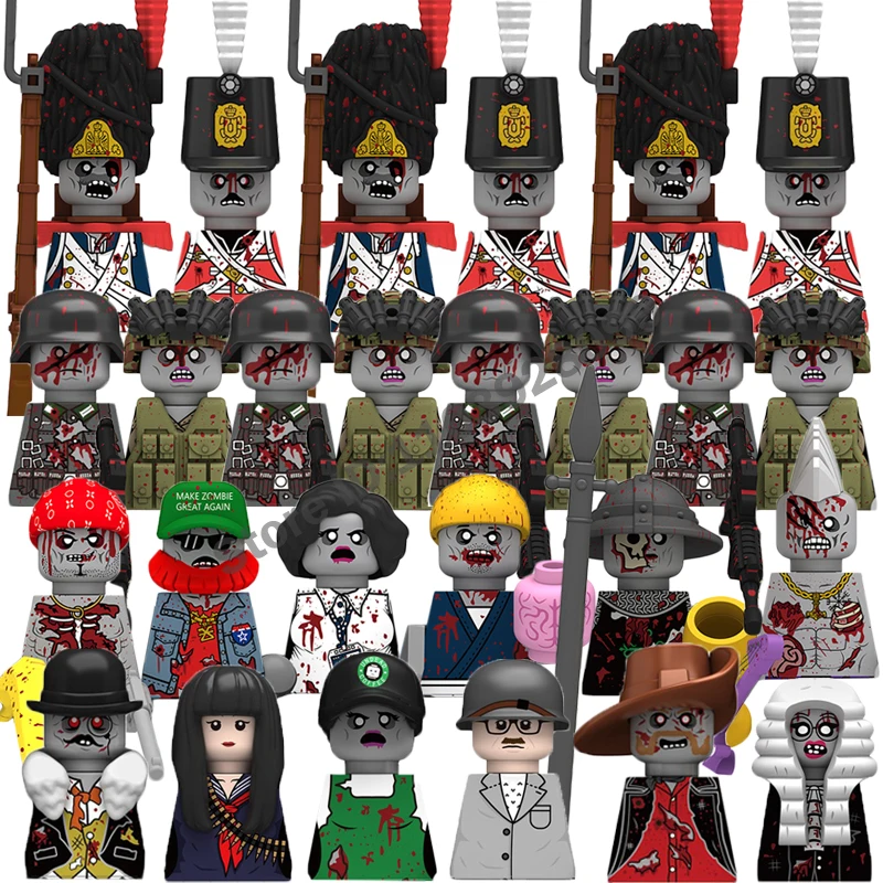 Nové stavebné bloky Zombie Blocks Mestské figúrky Britské Nemecko Francúzski vojaci Sudcovia Prezidenti West Cowboy WW2 US Army Army Bricks Kid Hračka