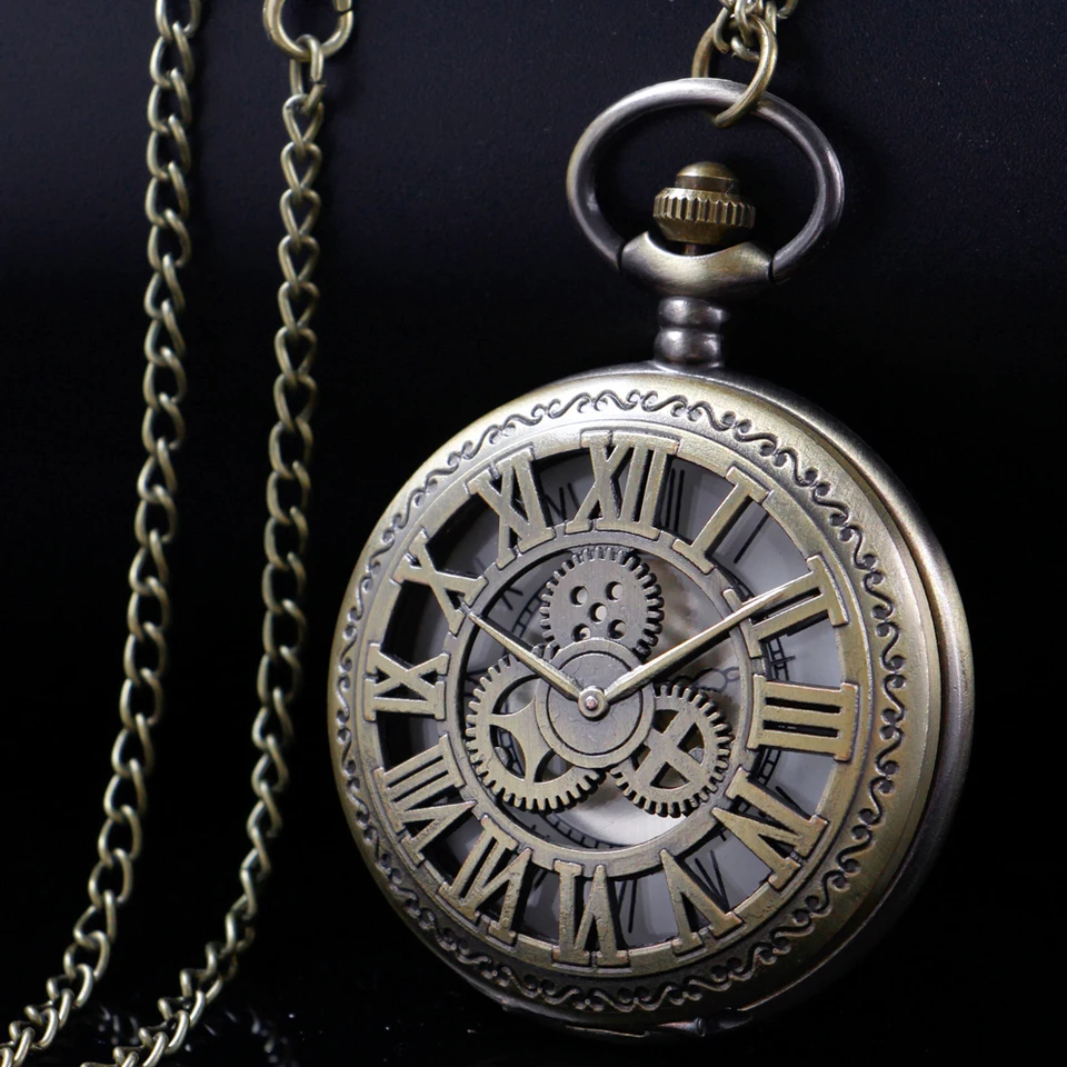 Nové steampunk vintage Gear Hollow Quartz hodinky s vreckovým náhrdelníkom darčekové vrecko hodinky Men chlapci chlapci