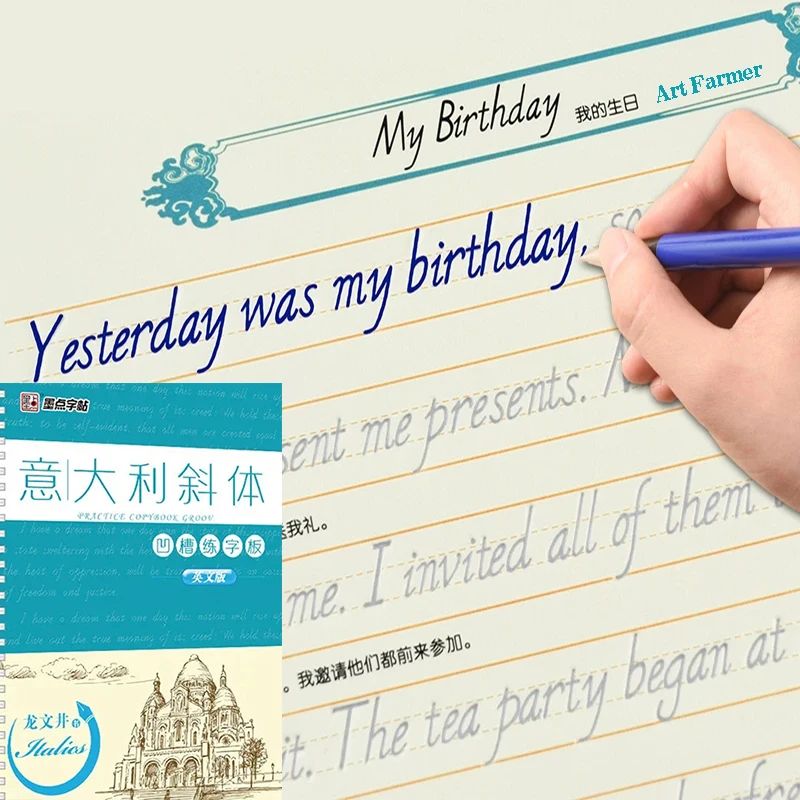 Nové Taliansko Anglické kurzívové písmo Calligraphy Book Practice Copybook Rukopis Kopírovanie Kniha Zoznámte sa anglicky pre dospelých, študent