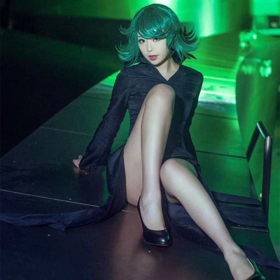 Nové tornádo teroristického senritsu no tatsumaki cosplay kostým čierny kabát parochň