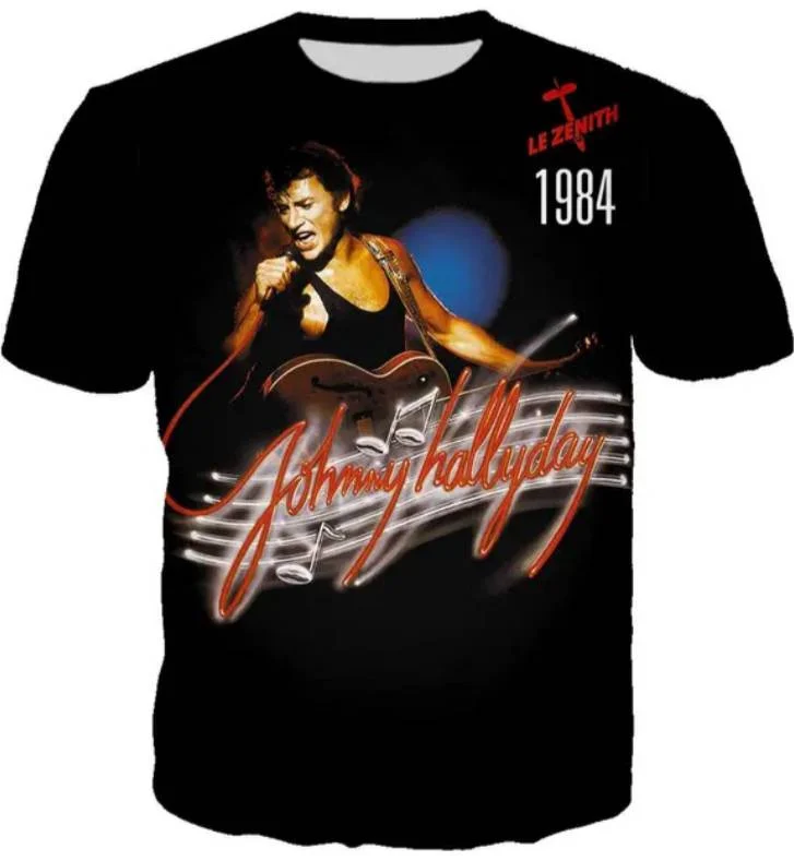 Nové tričká Johnny Hallyday Lengandary Frence Singer 3D Print Streetwear Men Dám