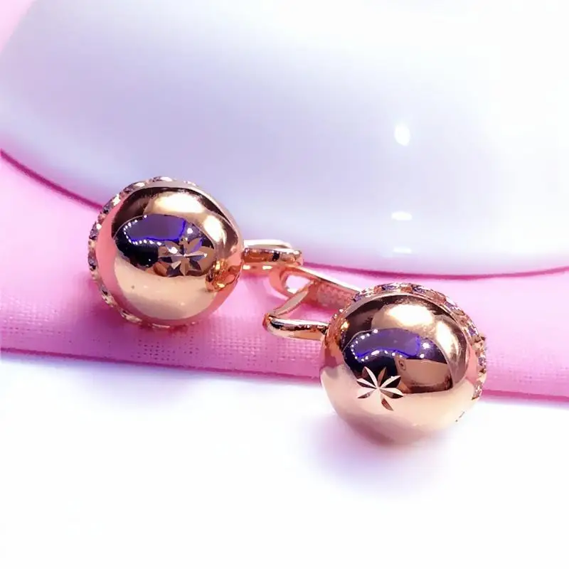 Nové v 585 Fialové zlaté náušnice pre ženy pracka Jednoducho klenuté 14k ružové zlato žiariace okrúhle korálky Classic Jewelry