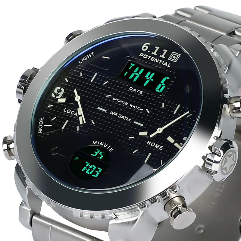 Nové veľké pánske hodinky Sport Quartz Mužské náramkové hodinky Quartz Čierne Led Digital Sport Watches Men Relogio Masculino s krabicou