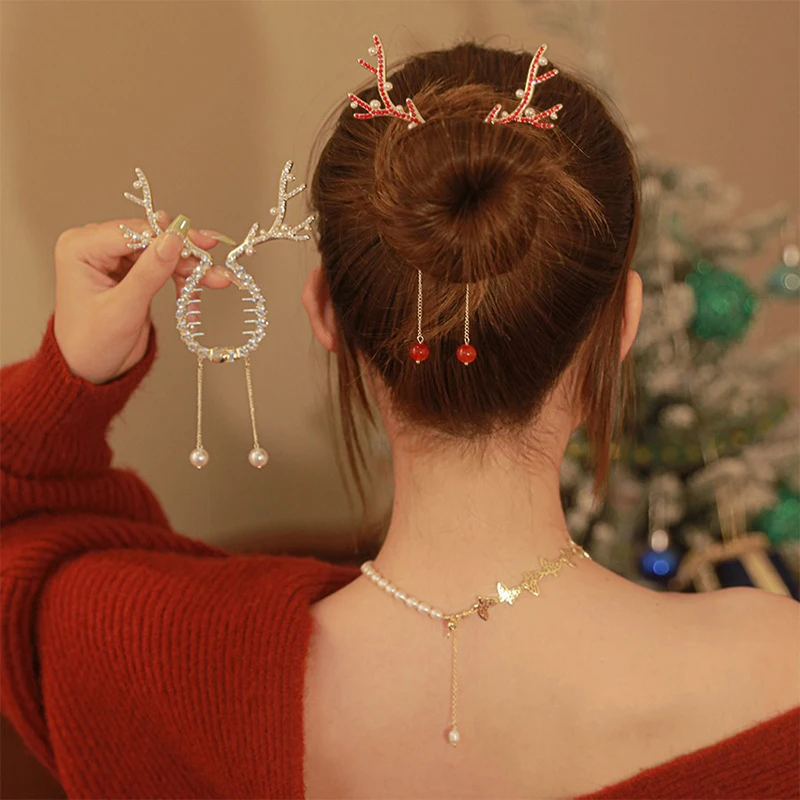 Nové vianočné Elk Horn Tassel Hairpin Kórea Roztomilý klip na vlasy