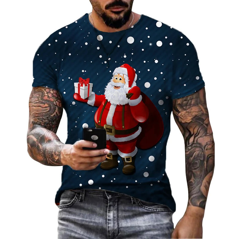 Nové vianočné pánske tričká 3D tlačené hip hop Funny Cosplay Santa Claus Štedrý deň večierok Nový rok prevýšené o košele krku