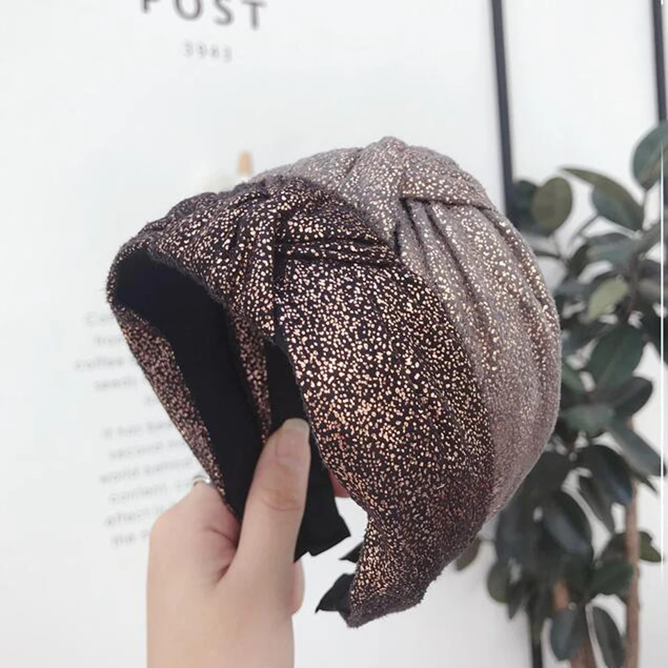 Nové vintage Hairband Ženy žiariace horúce pečiatkové látky široké bočné centrum čelenka