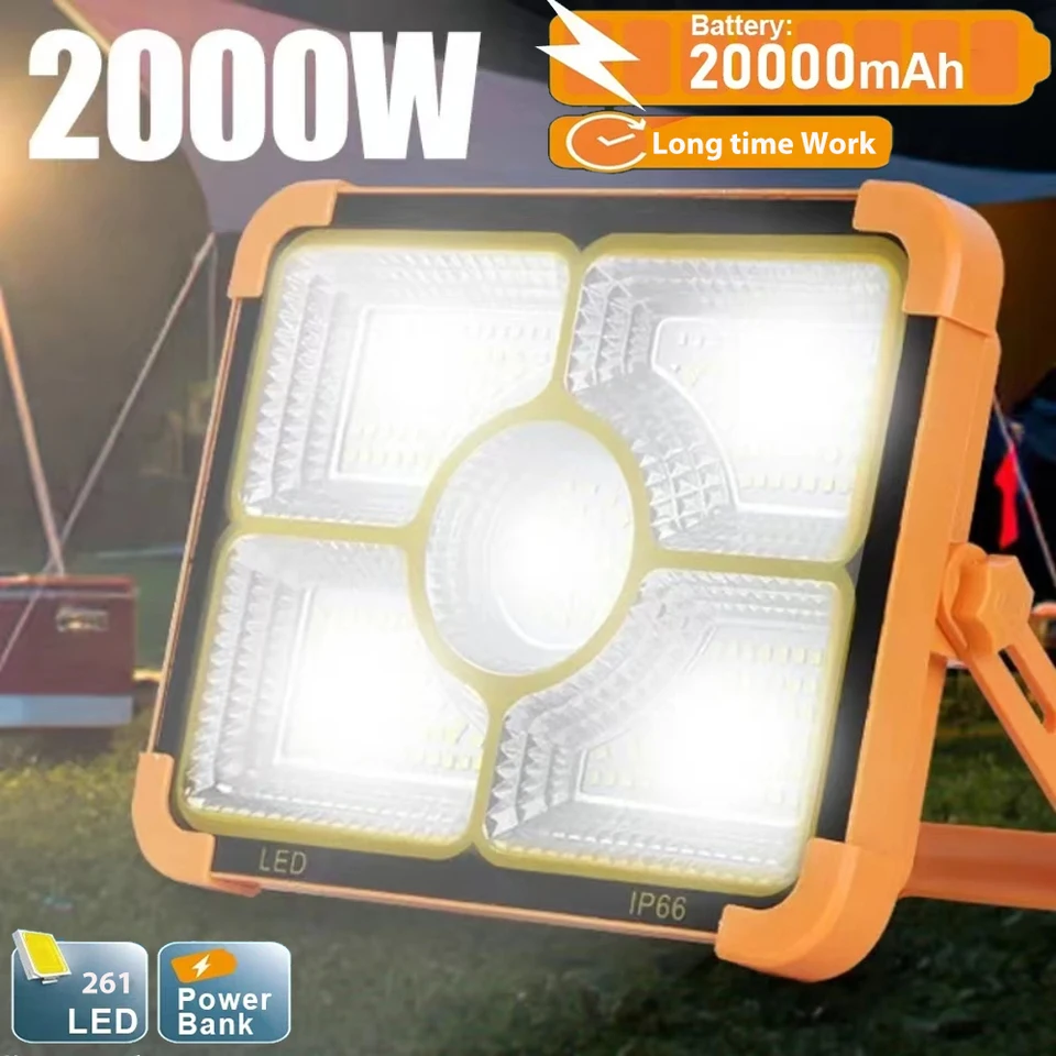 Nové vonkajšie 2000 W Solárne ručné ručné svetlo LED Spotlight High -Power Super Brighter Witerprood Prenosná vonkajšia garážová nádvorie svetlo