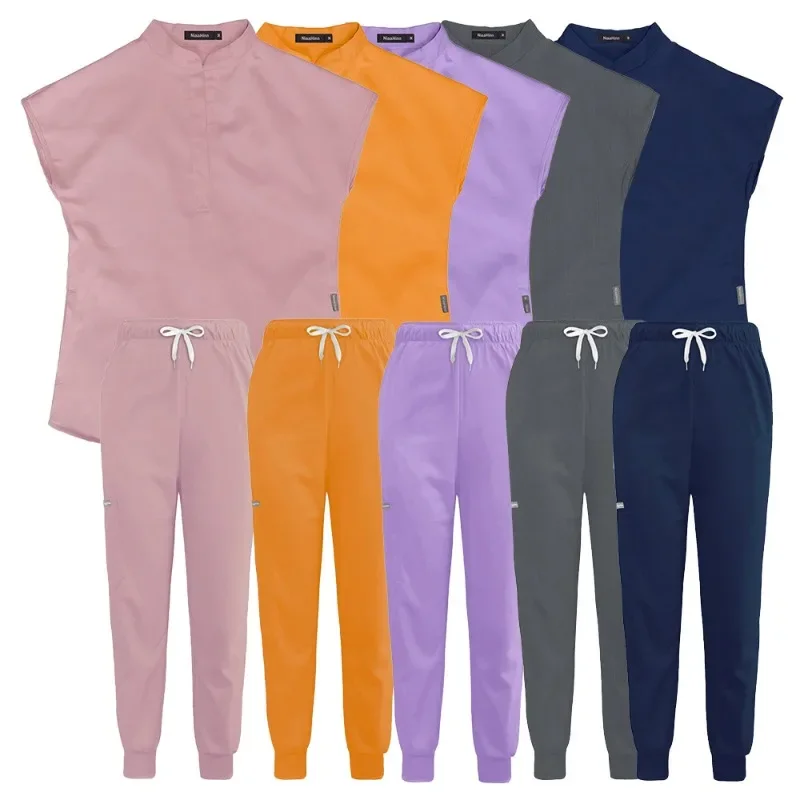 Nové vrcholy+nohavice lekárske uniformné chirurgické čistenie tričko s krátkym rukávom Pet Shop Doctor Doctor Nursing Uniforma Set Workwear Scrub