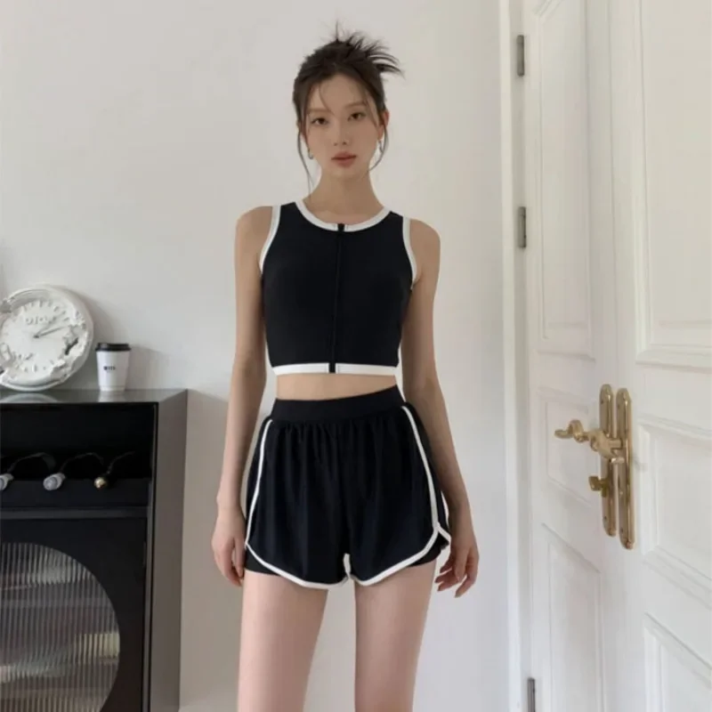 Nové čierne bikiny Kórejská pláž Noste dva kusy plavky Ženy plavky Športové plavky