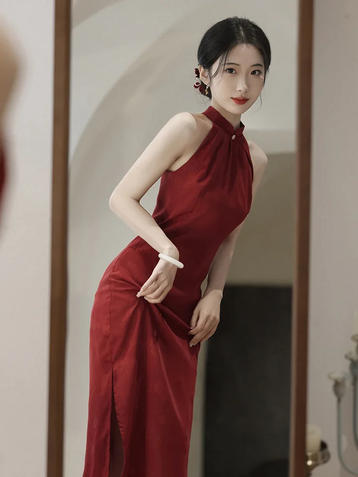 Nové čínske qipao toastové šaty nevesta 2024 Nové ranné rúcho červené svadobné vylepšenie Čínsky štýl dlhé šaty zásnubné šaty