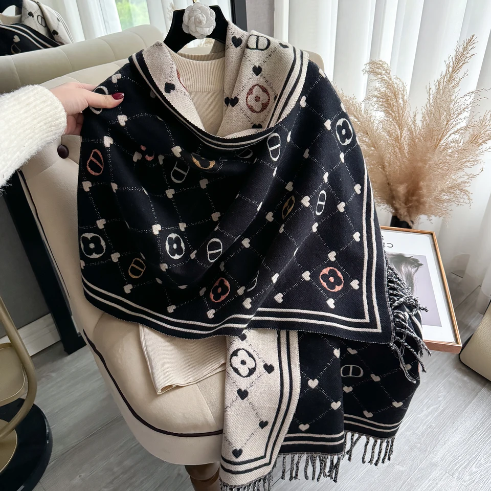 Nové šatky zimných šálov obal 2024 dizajn kašmírové šatky Ženy Warm Fashmina Pashmina Žena Poncho Neckerchief Echarpe Bandana