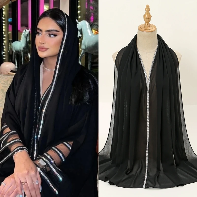 Nové šifónové dlhé šatky Ženy zabaľte hlavu hidžáb moslimské kamienky Turban arabský islamský eid ramadan khimar šály